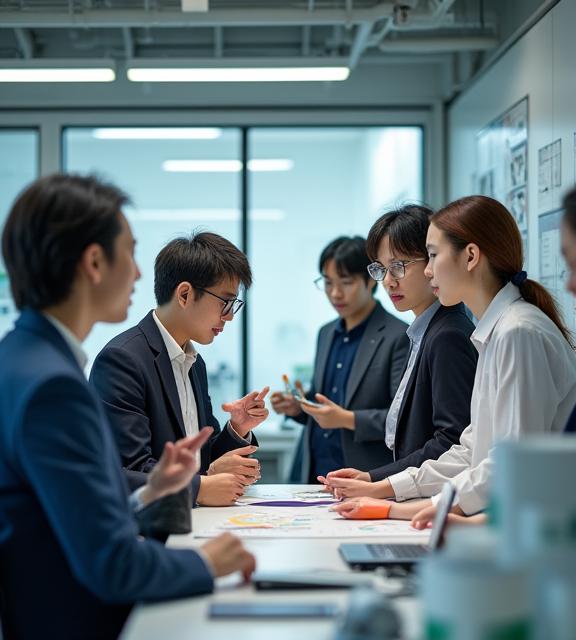 研究室で議論する農業工業技術株式会社のチーム